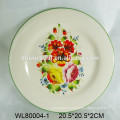 Oval prato de servir de cerâmica com flor e decalque de aves